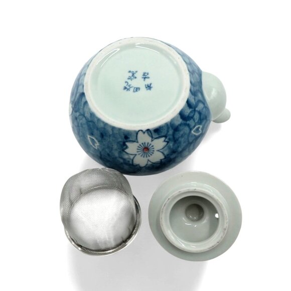 Porcelain TEA SET with Blue and White Floral Design in Box Japanese Vintage - Picture 3 of 13